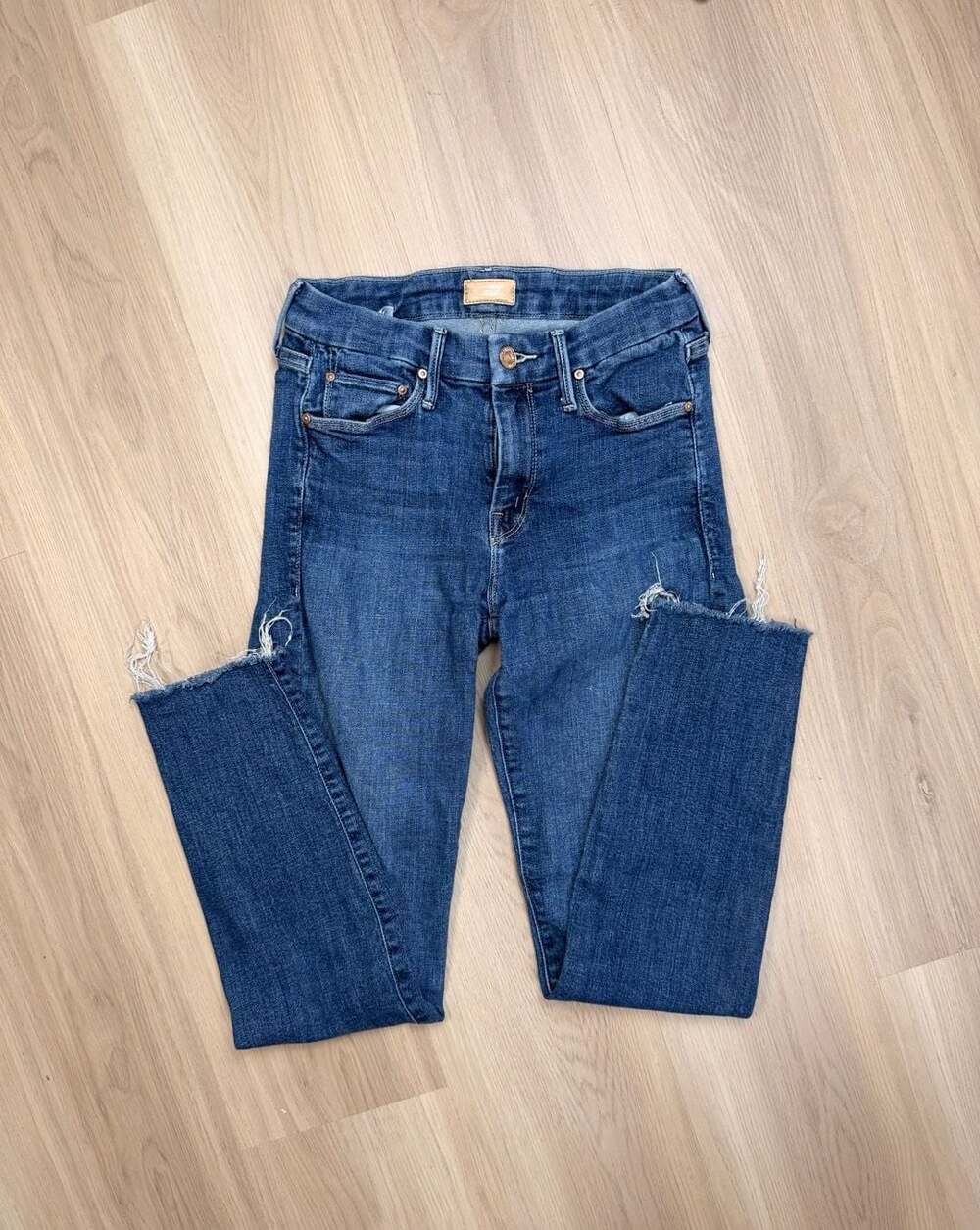 MOTHER Looker Ankle Fray Jeans Size 25 Blue Denim Raw Hem